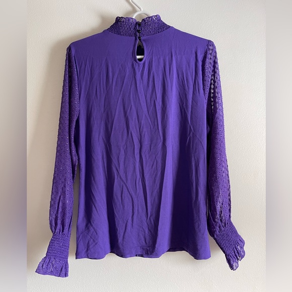 Talbots smocked neck long sleeve, purple, size M - Picture 3 of 6